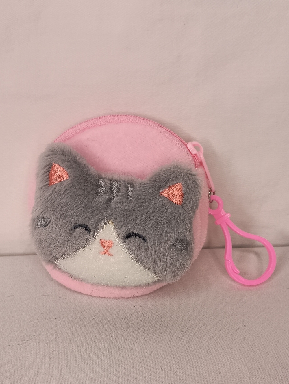 Women's Keychain Bag Charm Cute Plush Kitty Coin Purse Baby Pink - Picture 5 of 5